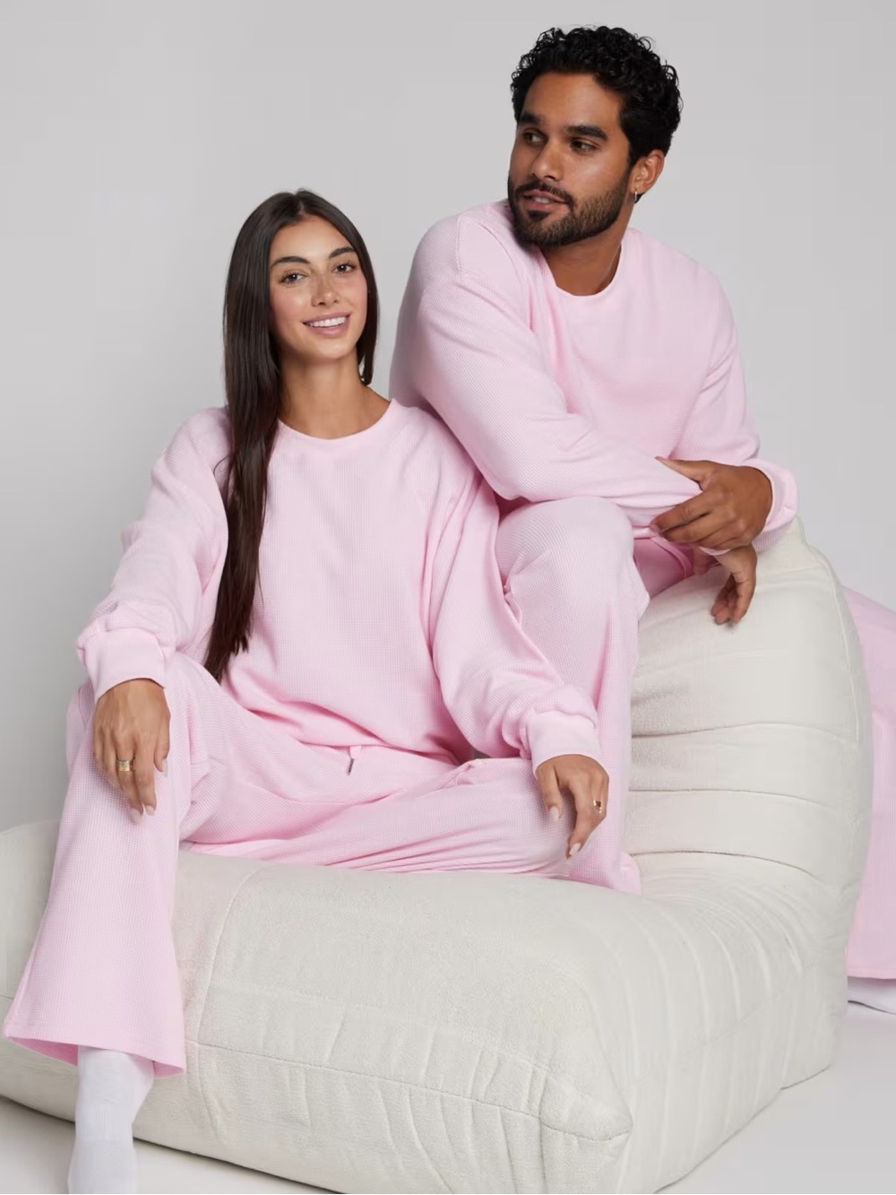 Comfrt Brand Soft Waffle Crewneck Lounge FULL Set - Light Pink